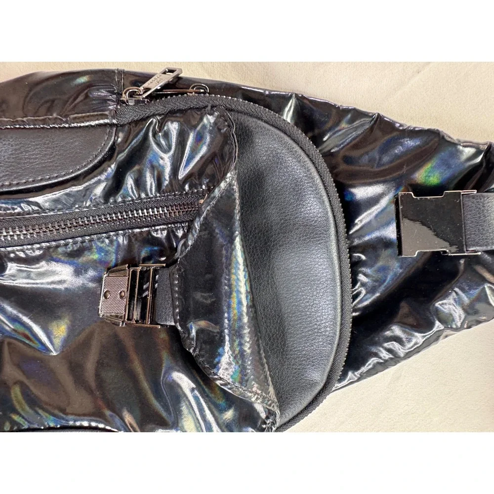 Madden Girl Black Iridescent Sling Bag Crossbody Teardrop Backpack Oil Slick